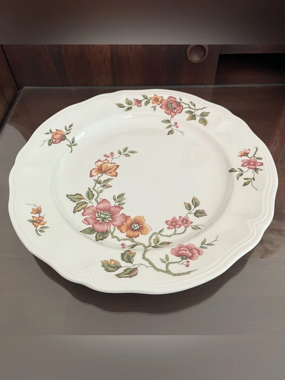 Vintage Ironstone Large Serving Plate 12.5 in Scalloped Rim Florals by Florganza
